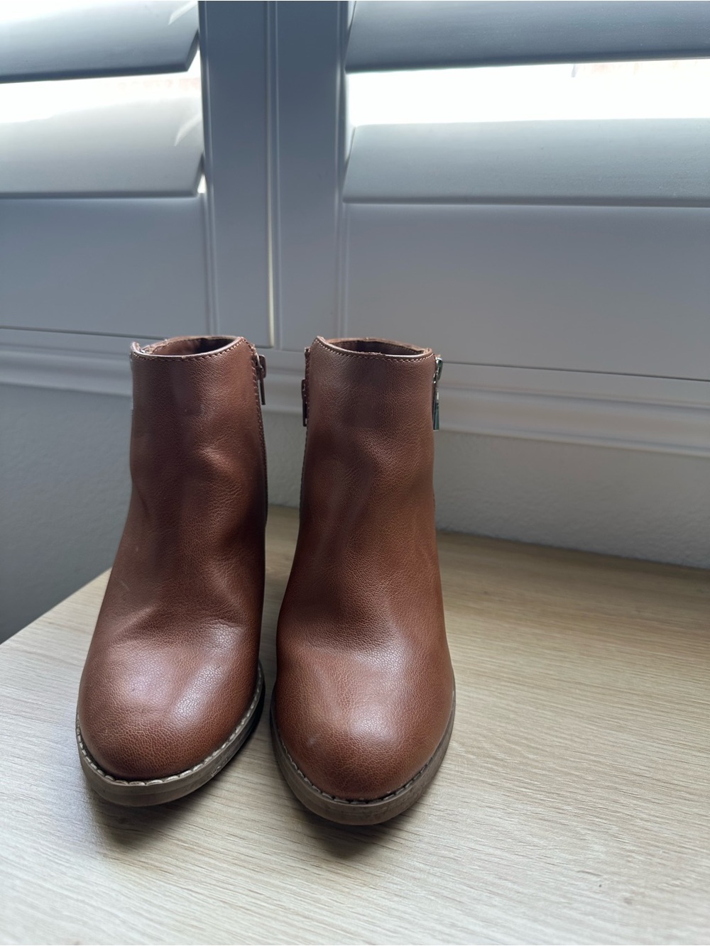 Express Brown Tan Stacked Heel Ankle Booties with Side Zip